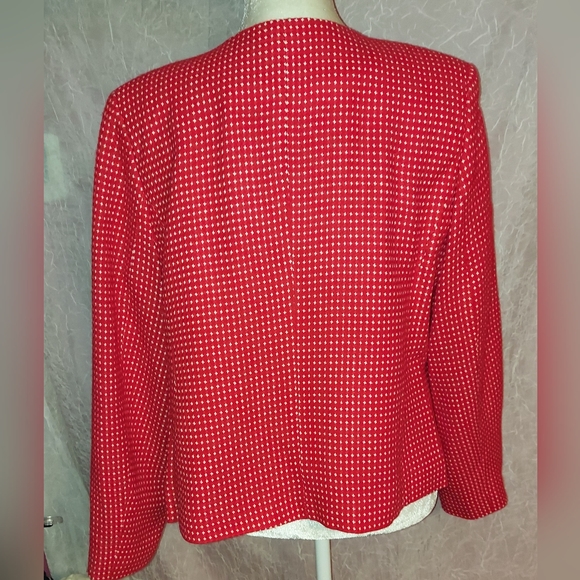 Kim Rogers Womens Blazer Red and White Size 16 Petite 16P Jacket w/ Pockets Work - Picture 9 of 9